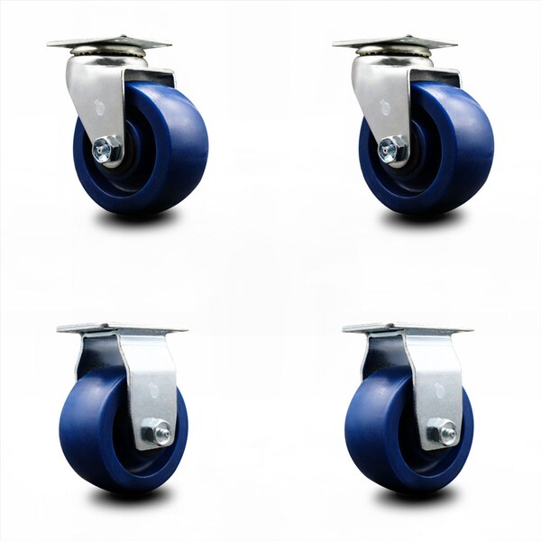 Service Caster 4 Inch Solid Polyurethane Caster Set with Ball Bearings 2 Swivel 2 Rigid SCC-20S420-SPUB-2-R-2 - main